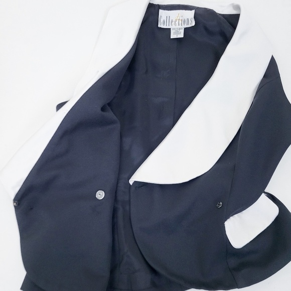90's Waistcoat Black & White formal double breasted lapel V-neck plunge neckline - Picture 5 of 16